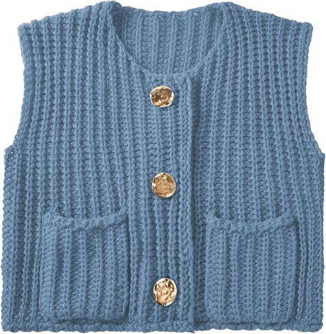 Womens Cropped Sweater Vest Sleeveless Chunky Kint Cardigan Top Casual Warm Button Down Crop Tops with Pockets in Saudi Arabia