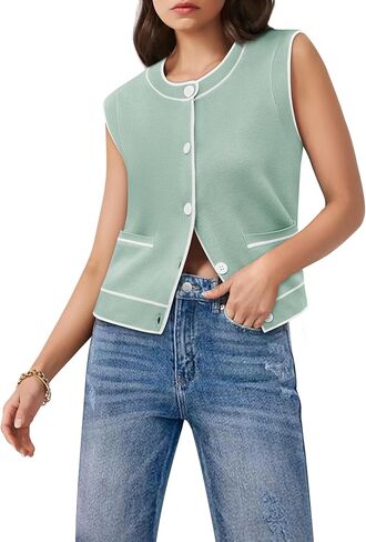 Yousify Womens Knit Tank Tops 2025 Summer Sleeveless Sweater Vest Round Neck Button Down Casual Cardigan with Pockets in Kuwait