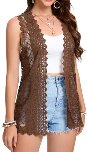 Boho Crochet Vest Sheer Sleeveless Lightweigth Lace Cardigan in Saudi Arabia