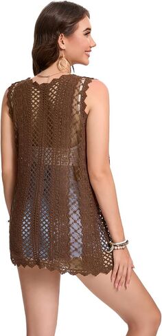 Boho Crochet Vest Sheer Sleeveless Lightweigth Lace Cardigan in Saudi Arabia