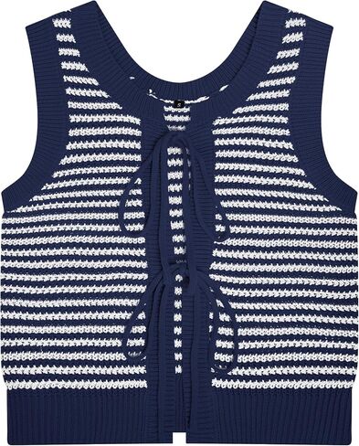 Tanou Sweater Vest for Women Casual Sleeveless Crew Neck Tie Crochet Color Block Vest Summer Knitted Tank Tops in Saudi Arabia