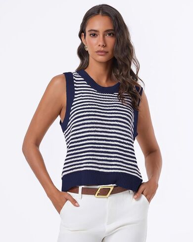Tanou Sweater Vest for Women Casual Sleeveless Crew Neck Tie Crochet Color Block Vest Summer Knitted Tank Tops in Saudi Arabia