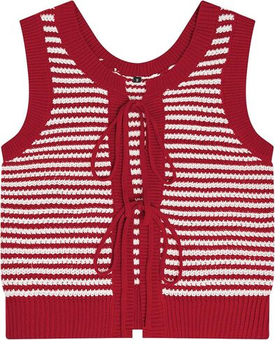 Tanou Sweater Vest for Women Casual Sleeveless Crew Neck Tie Crochet Color Block Vest Summer Knitted Tank Tops in Saudi Arabia