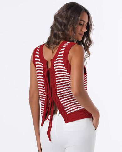 Tanou Sweater Vest for Women Casual Sleeveless Crew Neck Tie Crochet Color Block Vest Summer Knitted Tank Tops in Saudi Arabia