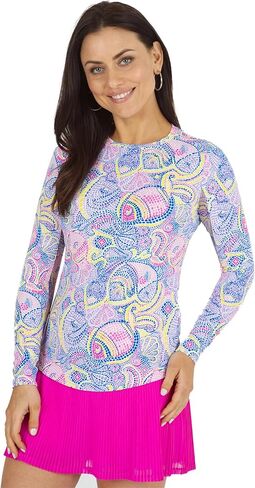 IBKUL Athleisure Wear واقي من الشمس UPF 50+ Icefil Cooling Tech Mariel Print كم طويل رقبة دائرية - 12483 أزرق متعدد Mariel XXL in Kuwait