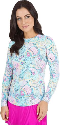 IBKUL Athleisure Wear واقي من الشمس UPF 50+ Icefil Cooling Tech Mariel Print كم طويل رقبة دائرية - 12483 أزرق متعدد Mariel XXL in Kuwait