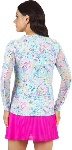 IBKUL Athleisure Wear واقي من الشمس UPF 50+ Icefil Cooling Tech Mariel Print كم طويل رقبة دائرية - 12483 أزرق متعدد Mariel XXL in Kuwait