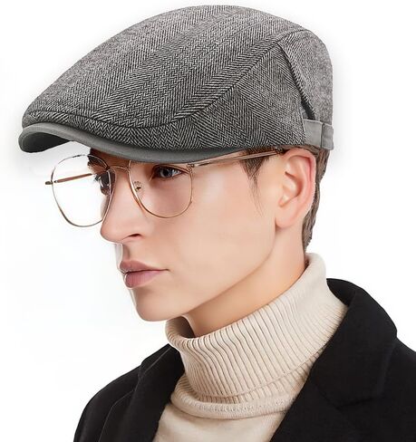 قبعة رجالي من Herringbone Tweed Newsboy مسطحة Ivy Gatsby قبعة كابي كابي قابلة للتعديل للنساء in Kuwait