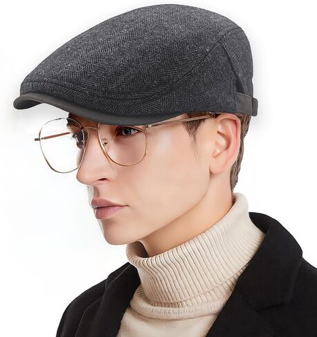 قبعة رجالي من Herringbone Tweed Newsboy مسطحة Ivy Gatsby قبعة كابي كابي قابلة للتعديل للنساء in Kuwait