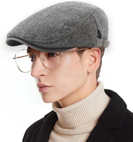 قبعة رجالي من Herringbone Tweed Newsboy مسطحة Ivy Gatsby قبعة كابي كابي قابلة للتعديل للنساء in Kuwait