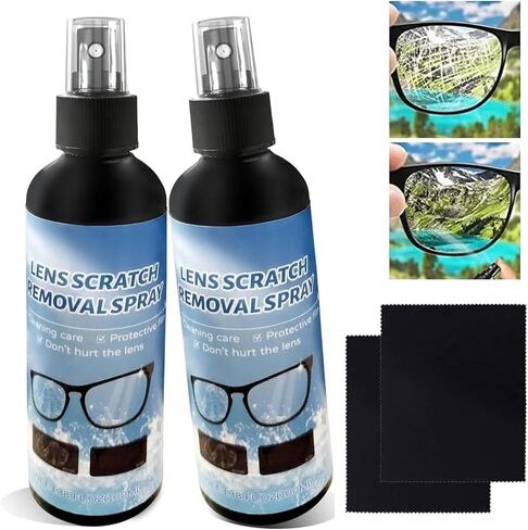 ANRUI 2PCs Lens Scratch Remover for Eye glasses, Lens scratch removal spray,Eyeglass Scratch Remover,Glasses Windshield Repair Fluid,Glasses Glass Scratch Repair Liquid with 2 pieces of cloth in Kuwait