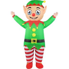 Elf Costume Men Inflatable Christmas Costume for Adult Women Blow Up Elf Outfit Xmas Holiday Cosplay Party Blowup Suit
