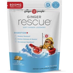 The Ginger People Ginger Rescue Digestive Wellness Lozenges (Soft) | Extra Strength - 800mg | Nausea, Upset Stomach, Motion Sickness, Mild Heartburn, Indigestion, 30 Count
