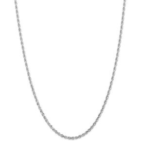 Solid 14k White Gold 3mm Diamond-Cut Quadruple Rope Chain Necklace - with Secure Lobster Lock Clasp