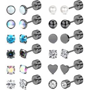 Jstyle 20G Push-in Threadless Flat Back Earrings for Women Mens Surgical Steel Stud Earrings for Sensitive Ears, 14K Gold Plated Pearl Opal Ball Heart CZ Cartilage Earring Sets Hypoallergenic