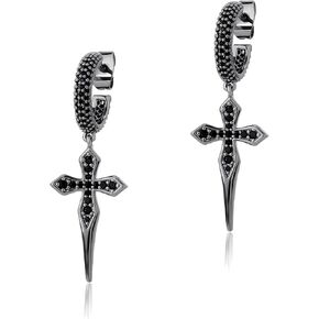 TOPGRILLZ Cross Hoop Dangle Earrings 925 Sterling Silver 5A+ Cubic Zirconia 14K Gold Hypoallergenic Cross Hoop Cuff Huggie Drop Earrings For Men Women