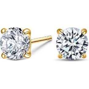 Round Cut Lab Grown Diamond Single/Pair Stud Earring For Men & Women 1.00-3.00 Cttw 14K Yellow Gold/White Gold 4 Prong Push Back (F-G Color, VS1-VS2 Min Clarity) | Gift Box Included