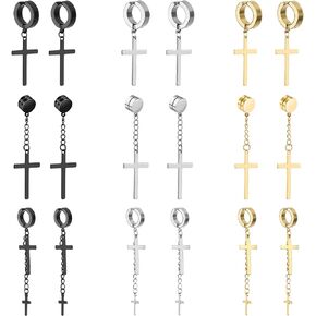 NEWITIN 9 Pairs Magnetic Earrings for Men Clip on Earrings Inlaid Cubic Zirconia Magnetic Stud Earrings Cross Magnetic Earrings Stainless Steel Non Piercing Earrings for Women Men