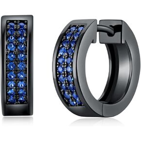 TRUMIUM Earrings For Men Women Blue Silver Cubic Zirconia Hoop Mens Earrings Plated Huggie Cartilage Cuff Hypoallergenic Stud 10mm Round Circle Earrings