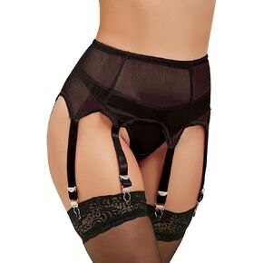ohmydear Women's Plus Size Garter Belts Mesh Suspender Belt with 6 Straps Metal Clip for Thigh High Stockings