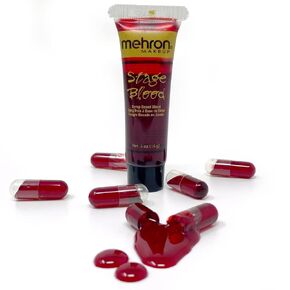 Mehron Makeup Stage Blood - 6 Pack of Easy to Fill Empty Capsules with 0.5 Ounce Tube of Blood - (Bright Arterial)