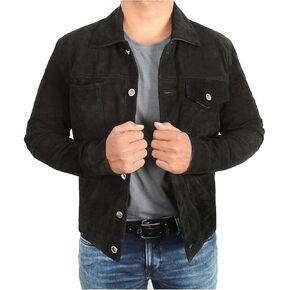 Mens Rip Wheeler Jacket - Cowboy Cole Hauser Yellow-Rock Black Lightweight Trucker Ranch Jacket Cotton/Suede