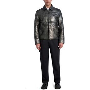 KARL LAGERFELD Men's Shirt Collar Silver Leather Jacket