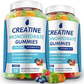 Creatine Monohydrate Gummies 5000mg for Men & Women 2 Packs, Creatine Monohydrate Chew for Boost Focus, Muscle Strength, 5g Creatine Monohydrate per Serving, Sugar Free, Vegan