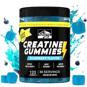 KP Creatine Monohydrate Gummies Blueberry for Men & Women, 100% Creatine Blueberry Gummies, 5g per Serving + Vegan, Sugar Free + Strength, Energy, Muscle & Booty Gain - 120 Count