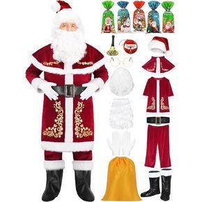 14pcs Deluxe Adult Santa Claus Costume for Men Santa Suit Christmas Xmas Outfit KF028-4XL