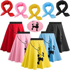 5 Sets Women's Poodle Skirt 50s Retro Costume Set Poodle Print Skater Dress High Waist Swing Tee Cocktail Party Dress Multicolor