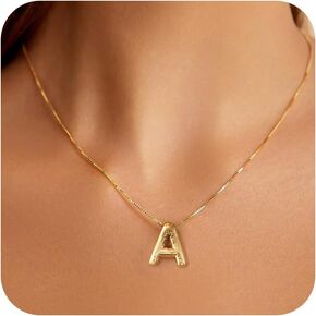 BAYLAY Gold Bubble Letter Necklace for Women- 18K Gold Filled Ballon Bubble Letter Necklace Gold Bubble Inittial Necklace Dainty Bubble Letter Initial Bubble Letter Necklace Gold Necklace for Women