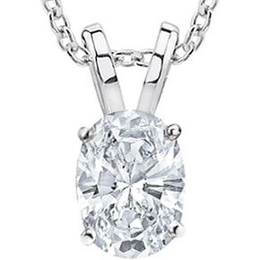 1/2-2 Carat 18K White Gold GIA Certified Oval Cut Diamond Pendant Necklace Value Collection (I-J Color, I1-I2 Clarity)