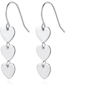 Reffeer Solid 925 Sterling Silver Love Heart Drop Earrings for Women Teens Sweet Heart Dangle Earrings Hook Earrings