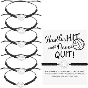 Hicarer 12 Pieces Volleyball Charm Bracelet Adjustable Woven Jewelry Softball Charm Bracelet with Cardboard Braided Rope Bracelets for Team Players