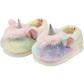 Cute Unicorn Slippers for Girls Slip Resistant Little Kid House Shoes (Age 4-13)