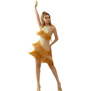 ROYAL SMEELA RhinestoneNeck Fringe Latin Dance Dress Salsa Ballroom for Women Dancing Sexy Dance Costume Women's Party Dress