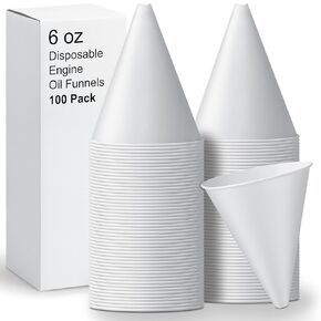 100 Pcs Disposable Paper Engine Oil Funnels, 6oz Paper Funnels for Automotive Motor Oil Use No Spill Oil Funnel for Engine Oil, Windshield Washer Fluid, Water, Gas