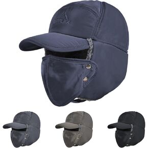 Russian Ushanka Trapper Hat, Elmer Fudd Hat with Ear Flap & Removable Mask for Men and Women, Thick Winter Warm Hat