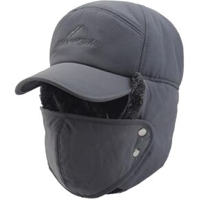 KXF 3 in 1 Winter Trapper Hat Windproof Faux Fur Lined Trooper Hunting Hat with Ear Flaps and Face Cover for Men Women