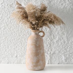 Ceramic Rustic Vase, 12.8" Terra Cotta Vase, Vases Home Decor Farmhouse Decor Vase Pottery Decorative Vase for Pampas Bouquet Dried Fresh Flowers,Living Room,Kitchen,Bedroom,Bathroom