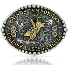 Montana Silversmiths Bull Riding Pain Is Temporary Oval Western Attitude Belt Buckle