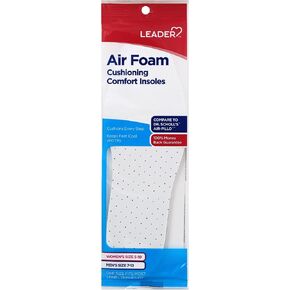 Leader Double Air Foam Cushioning Comfort Insoles, Unisex - Extra Thick Dual Layer, Keeps Feet Cool and Dry, Men Women, One Size Fits Most, 1 Pair - Pack of 5