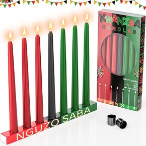 Kwanzaa Decorations - Kwanzaa Kinara Set Kwanzaa Candle Holder with 3 Red 3 Green 1 Black Kwanzaa Candles Double-Sided Wooden Colorful Kwanzaa Candle Holder for Africa Celebration Holiday
