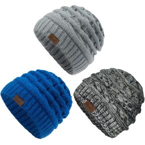 ViGrace Kids Winter Knit Hat Warm Fleece Lined Hats Children Cable Baby Beanie Skull Cap for Girls Boys
