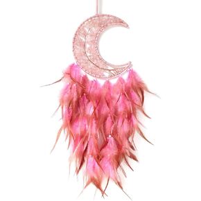 Pink Moon Dream Catcher Handmade Traditional Feather Dream Catcher Wall Hanging Decoration Craft Ornament for Bedroom Home Decor Blessing Gift Wedding Party