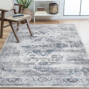Washable 2.6x16 Hallway Runner Rug - Extra Long Non Slip Runner Rugs for Kitchen,Low Pile Indoor Floor Vintage Carpet Mat for Living Room Entryway Navy/Blue in Saudi Arabia