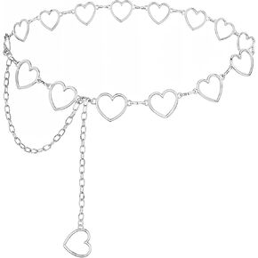 Metal Silver Jewelry Body Chain, Heart Waist Chain Belt for Women, Adjustable Body Waist Link Belts, Multilayer Chain Belt, Y2K Style Heart Waist Body Jewelry for Dress