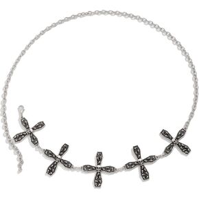 Silver Cross Pendant Waist Chain Belt for Women，35Inch Long Metal Link Chain Belt Outfit Dress Body Jewelry， Rave Outfit Link Waist Belt Jewelry for Women
