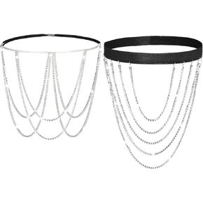 2 Pieces Crystal Leg Chains Thigh Chain Jewelry Rhinestone Sliver Thigh Chain Layered Body Chain Beach Thigh Jewelry for Women Rave Party (Simple Style)